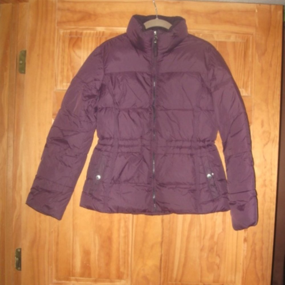 Lands End Purple Puffer Jacket with Front Zipper and Two Side Snap Pockets